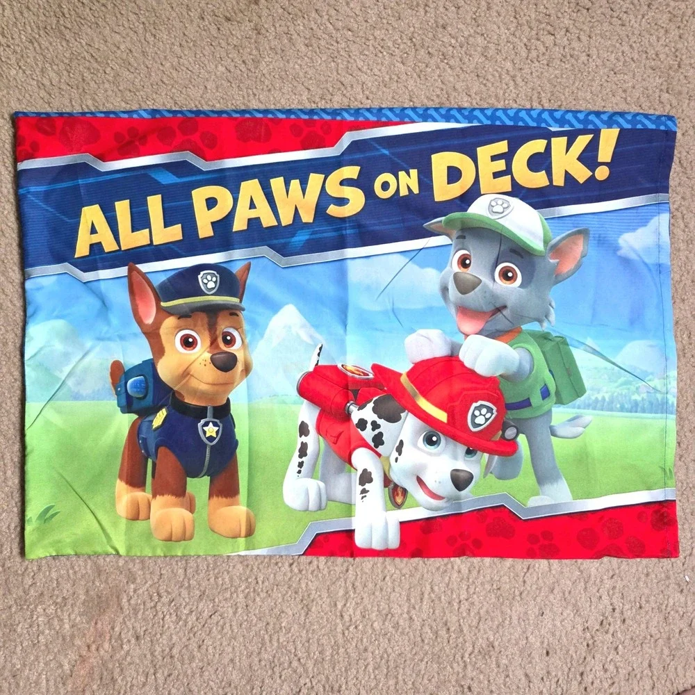Paw Patrol Toddler Bedding Set Reversible Pillowcase Fitted Sheet Blue White Red